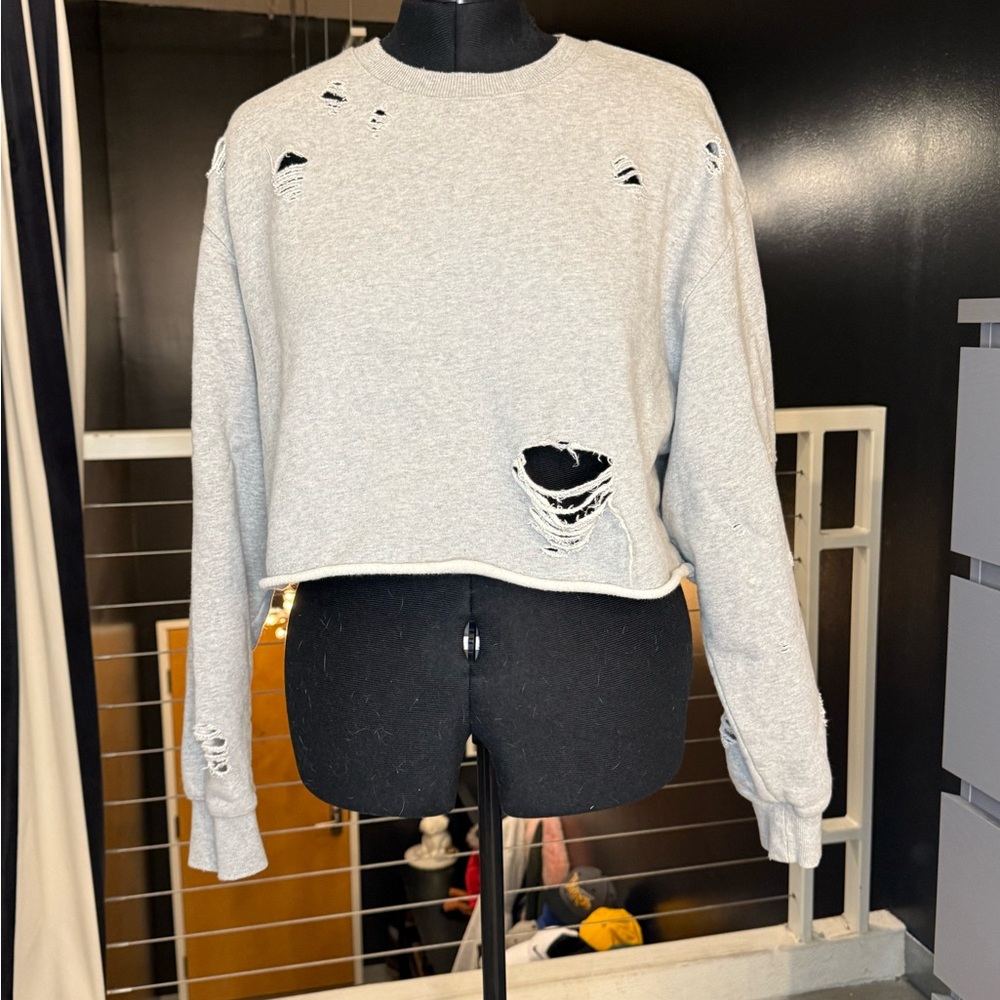 Good American Distressed Gray Sweatshirt